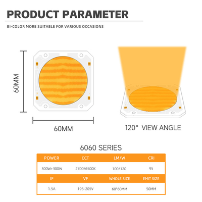Bi kolor Cob Led Chip 6060 Dual CCT 2700K 6500K Cob Chip Wysokiej mocy 300W*2 LED