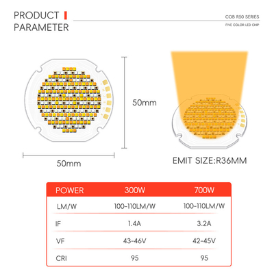 Zastosowany Ceramic Smd Led R50 Chip 2700K 6500K 300W-70W specjalny kąt 30 60 90 120 stopni IF 1-4A VF 42-46V