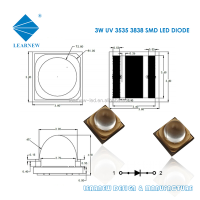 3W Chip LED UVA 365nm Długość fali 3,8x3,8mm Rozmiar