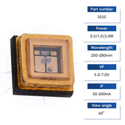 1W 3535 UVC LED Bead Lamp Deep Ultraviolet Sterylizacja Solidification Closet Disinfection Emitting Color Wavelengths 250-280nm